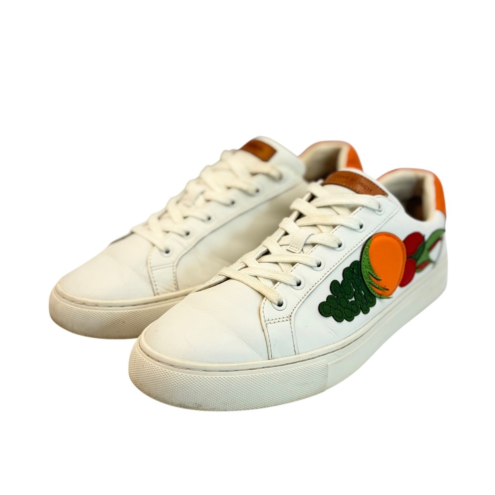 Tory Burch Leather Sneakers Bari Nappa Snow White/ Fruit Basket Women's 11 Shoes